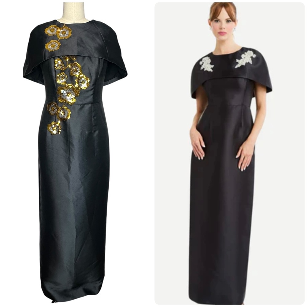 Mestiza Eve Black Capelet Convertible Floral Column Gown| Size 6